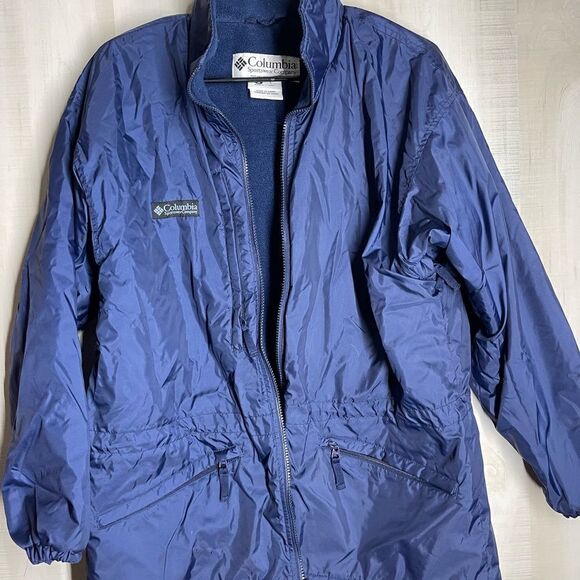 Columbia navy coat jacket fleece‎ lining cinch waist, size medium - Picture 9 of 16